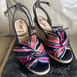 Sam Edelman Navy Blush Striped Knot Wedge Sandals